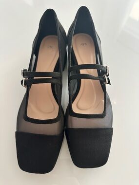 Zara Black Mesh Heeled Mary Jane’s - Size 9 - Square Toe - New Without Box